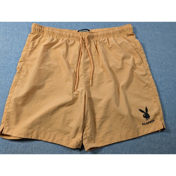 Playboy by PacSun Other - Playboy by PacSun Mens Nylon Shorts Peach Tan Bunny Logo Size L 6 Inch Inseam
